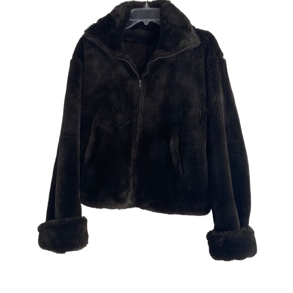 Chocolate Brown Faux Fur Crop Jacket Size M – Soft Fuzzy Zip Up Cozy Outerwear - Picture 14 of 16